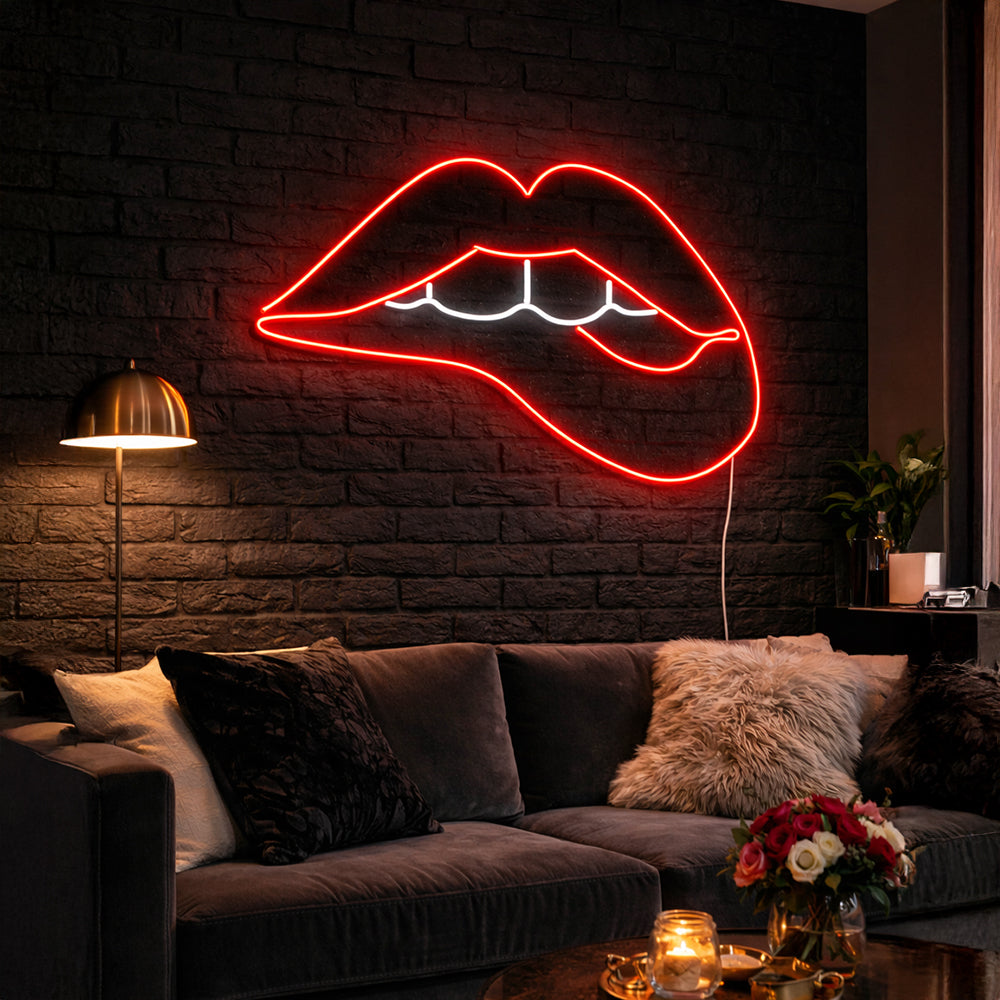 Biting Lips LED Neon Sign - Planet Neon Made in London Neon Signs