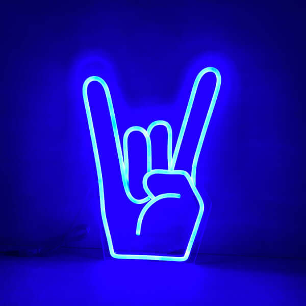 Rock Hand LED Neon Sign - Made in London Emoji Neon Signs - Planet Neon