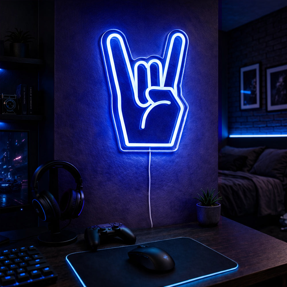 Rock Hand LED Neon Sign - Made in London Emoji  Neon Signs