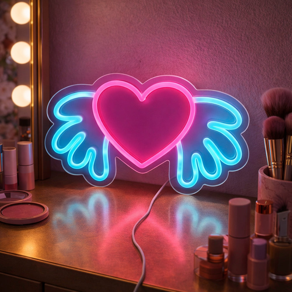 Winged Heart LED Neon Sign - Planet Neon Made in London Neon Signs