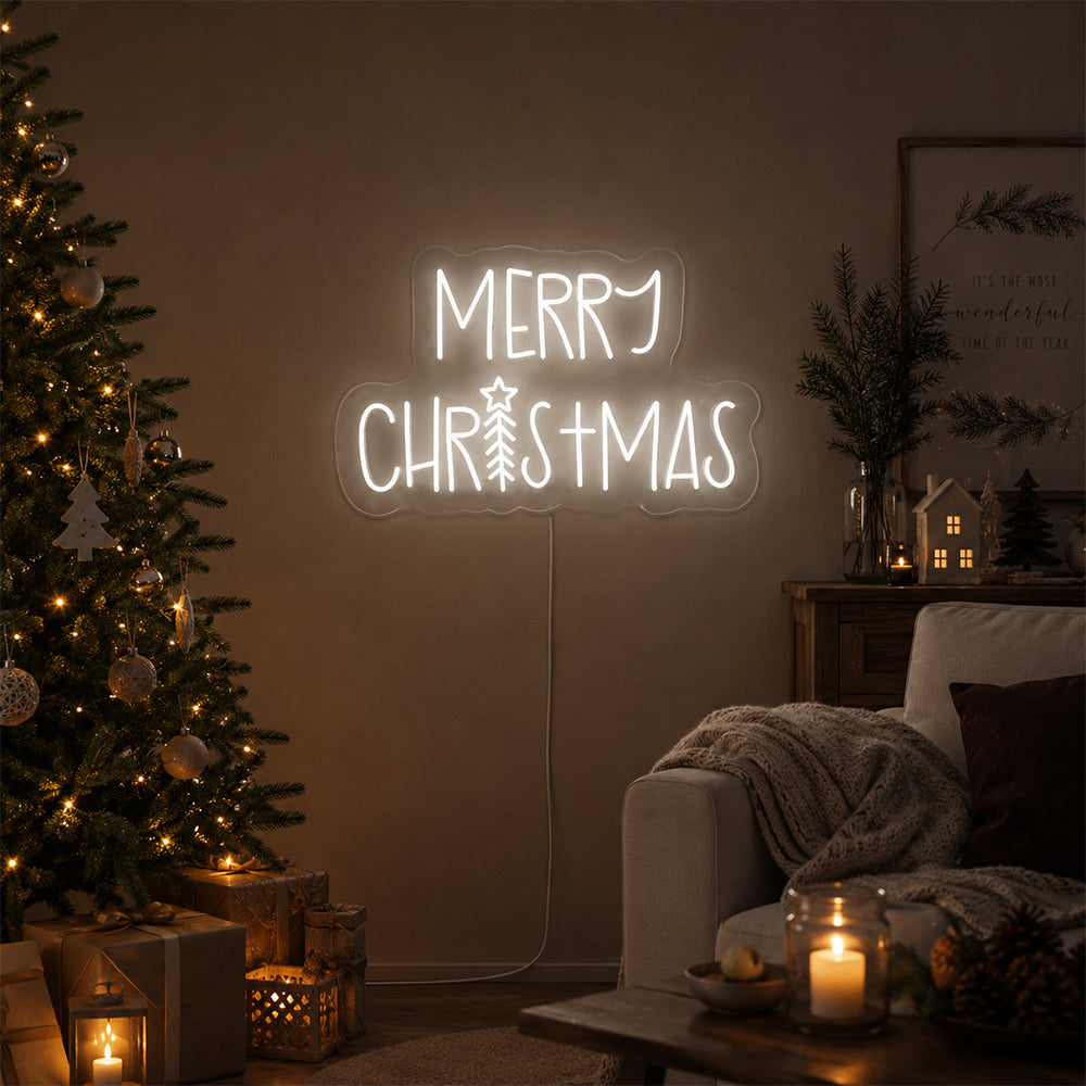 Merry Tree Christmas LED Neon Sign - Made in London Christmas Neon Signs